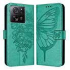 For Xiaomi 13T / 13T Pro Global Embossed Butterfly Leather Phone Case(Green) - 1