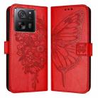 For Xiaomi 13T / 13T Pro Global Embossed Butterfly Leather Phone Case(Red) - 1