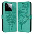 For Xiaomi 14 5G Global Embossed Butterfly Leather Phone Case(Green) - 1