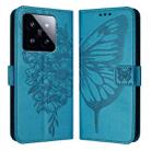 For Xiaomi 14 Pro 5G Global Embossed Butterfly Leather Phone Case(Blue) - 1