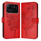 For Xiaomi Mi 11 Ultra Embossed Butterfly Leather Phone Case(Red) - 1