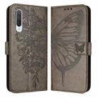 For Xiaomi Mi CC9 / Mi 9 Lite Embossed Butterfly Leather Phone Case(Grey) - 1