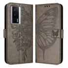 For Xiaomi Poco F5 Pro/Redmi K60/K60 Pro Embossed Butterfly Leather Phone Case(Grey) - 1