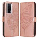 For Xiaomi Poco F5 Pro/Redmi K60/K60 Pro Embossed Butterfly Leather Phone Case(Rose Gold) - 1