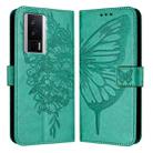For Xiaomi Poco F5 Pro/Redmi K60/K60 Pro Embossed Butterfly Leather Phone Case(Green) - 1