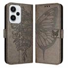 For Xiaomi Poco F5/Redmi Note 12 Turbo 5G Embossed Butterfly Leather Phone Case(Grey) - 1