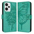 For Xiaomi Poco F5/Redmi Note 12 Turbo 5G Embossed Butterfly Leather Phone Case(Green) - 1