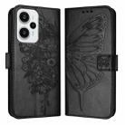 For Xiaomi Poco F5/Redmi Note 12 Turbo 5G Embossed Butterfly Leather Phone Case(Black) - 1