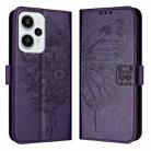 For Xiaomi Poco F5/Redmi Note 12 Turbo 5G Embossed Butterfly Leather Phone Case(Dark Purple) - 1