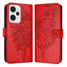 For Xiaomi Poco F5/Redmi Note 12 Turbo 5G Embossed Butterfly Leather Phone Case(Red) - 1