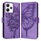 For Xiaomi Poco M6 Pro 5G / Redmi 12 4G/5G Embossed Butterfly Leather Phone Case(Purple) - 1