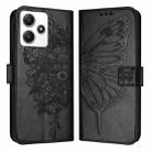 For Xiaomi Poco M6 Pro 5G / Redmi 12 4G/5G Embossed Butterfly Leather Phone Case(Black) - 1