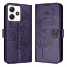 For Xiaomi Poco M6 Pro 5G / Redmi 12 4G/5G Embossed Butterfly Leather Phone Case(Dark Purple) - 1