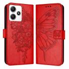 For Xiaomi Poco M6 Pro 5G / Redmi 12 4G/5G Embossed Butterfly Leather Phone Case(Red) - 1