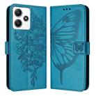 For Xiaomi Poco M6 Pro 5G / Redmi 12 4G/5G Embossed Butterfly Leather Phone Case(Blue) - 1