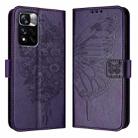 For Xiaomi Poco X4 NFC Embossed Butterfly Leather Phone Case(Dark Purple) - 1