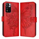 For Xiaomi Poco X4 NFC Embossed Butterfly Leather Phone Case(Red) - 1