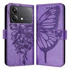 For Xiaomi Poco X6 Neo 5G Global Embossed Butterfly Leather Phone Case(Purple) - 1