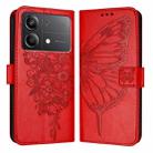 For Xiaomi Poco X6 Neo 5G Global Embossed Butterfly Leather Phone Case(Red) - 1