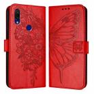For Xiaomi Redmi 7 Embossed Butterfly Leather Phone Case(Red) - 1