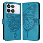 For Xiaomi Redmi K70 / K70 Pro Embossed Butterfly Leather Phone Case(Blue) - 1