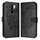 For Xiaomi Redmi Note 8 Pro Embossed Butterfly Leather Phone Case(Black) - 1