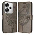 For Xiaomi Poco F6 Embossed Butterfly Leather Phone Case(Grey) - 2