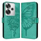 For Xiaomi Poco F6 Embossed Butterfly Leather Phone Case(Green) - 2
