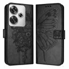 For Xiaomi Poco F6 Embossed Butterfly Leather Phone Case(Black) - 2
