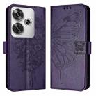 For Xiaomi Poco F6 Embossed Butterfly Leather Phone Case(Dark Purple) - 2