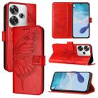 For Xiaomi Poco F6 Embossed Butterfly Leather Phone Case(Red) - 1