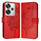 For Xiaomi Poco F6 Embossed Butterfly Leather Phone Case(Red) - 2