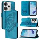 For Xiaomi Poco F6 Embossed Butterfly Leather Phone Case(Blue) - 1