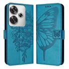 For Xiaomi Poco F6 Embossed Butterfly Leather Phone Case(Blue) - 2