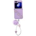 For Samsung Galaxy Z Flip5 Square Glitter Skin Feel Liquid Silicone TPU Phone Case with Plush Lanyard(Purple) - 1