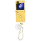 For Samsung Galaxy Z Flip5 Square Glitter Skin Feel Liquid Silicone TPU Phone Case with Plush Lanyard(Yellow) - 1