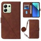 For Xiaomi Redmi Note 13 4G Global Crossbody 3D Embossed Flip Leather Phone Case(Brown) - 1