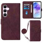 For Samsung Galaxy A55 Crossbody 3D Embossed Flip Leather Phone Case(Wine Red) - 1