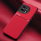 For OnePlus Ace 2 Classic Tilt Strip Grain Magnetic PC Hybrid TPU Phone Case(Red) - 1