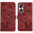 For Honor 90 Pro 5G Butterfly Cat Embossing Flip Leather Phone Case(Red) - 1