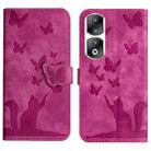 For Honor 90 Pro 5G Butterfly Cat Embossing Flip Leather Phone Case(Pink) - 1