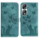 For Honor 90 Pro 5G Butterfly Cat Embossing Flip Leather Phone Case(Wathet) - 1