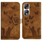 For Honor 90 Pro 5G Butterfly Cat Embossing Flip Leather Phone Case(Brown) - 1