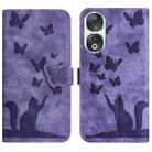 For Honor 90 / 80 Butterfly Cat Embossing Flip Leather Phone Case(Purple) - 1