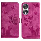 For Honor 90 / 80 Butterfly Cat Embossing Flip Leather Phone Case(Pink) - 1