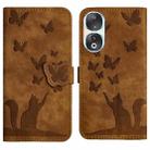 For Honor 90 / 80 Butterfly Cat Embossing Flip Leather Phone Case(Brown) - 1