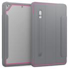 For iPad Air 2 / Air / 9.7 (2018 & 2017) Acrylic + TPU Horizontal Flip Smart Leather Case with Three-folding Holder & Pen Slot & Wake-up / Sleep Function(Rose Red+Grey) - 1