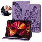 For iPad Pro 12.9 2022 / 2021 / 2020 Big Butterfly Embossed Leather Tablet Case(Purple) - 1