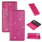 For Samsung Galaxy A20 / A30 Ultrathin Glitter Magnetic Horizontal Flip Leather Case with Holder & Card Slots(Rose Red) - 1