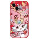 For iPhone 15 Plus New Year Red Silicone Shockproof Phone Case(Cute Pink Dragon) - 1